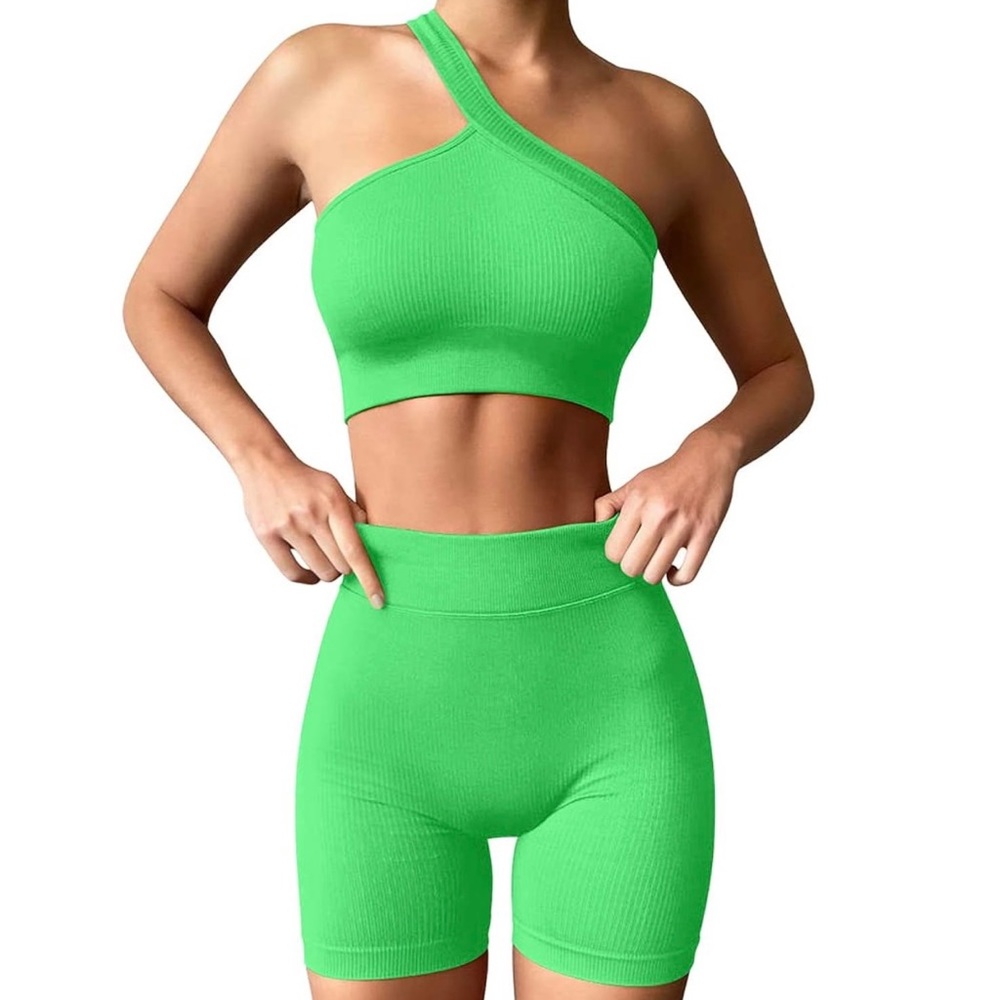 Seamless High-Waist Athletic Bike Shorts — Neon Green